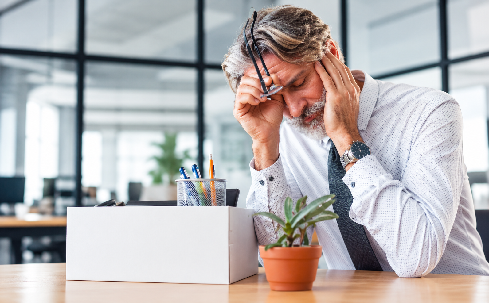 Stressed business man at an office